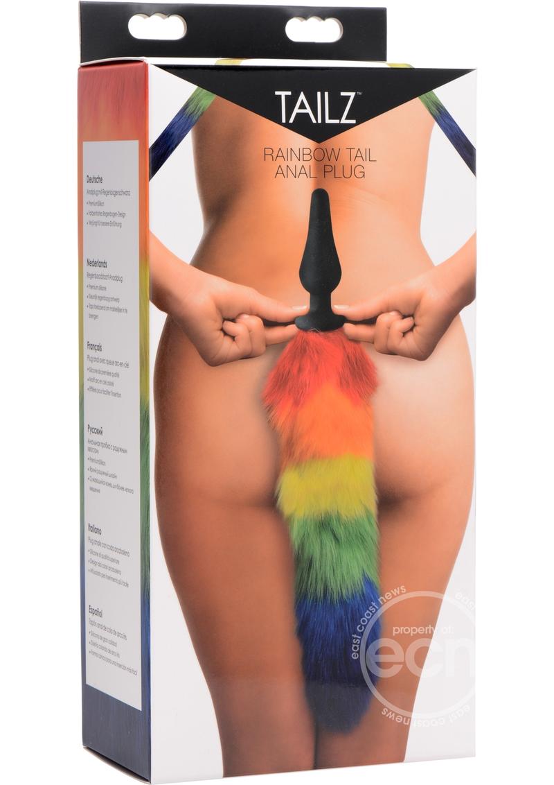 Tailz Rainbow Fluffy Tail Silicone Butt Plug - Black/Rainbow Tailz Rainbow Fluffy Tail Silicone Butt Plug - Black/Rainbow