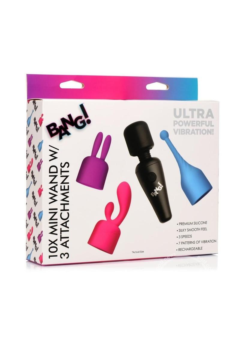 Bang! - 10X Mini Wand Set Rechargeable Silicone Vibrator with 3 Attach Bang! - 10X Mini Wand Set Rechargeable Silicone Vibrator with 3 Attach