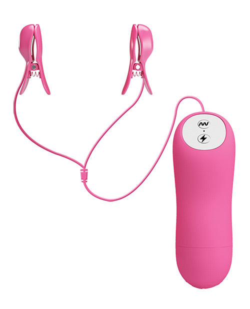 Romantic Wave Electro Shock Vibrating Nipple Clamps - Rose Pink Romantic Wave Electro Shock Vibrating Nipple Clamps - Rose Pink