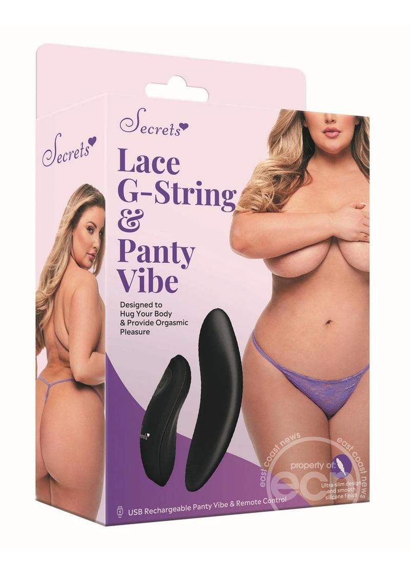 Lace G-String and Rechargeable Remote Vibe - Purple