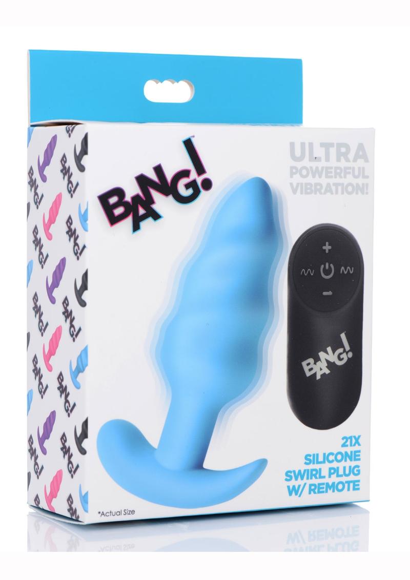 Bang! 21x Vibrating Silicone Rechargeable Swirl Butt Plug with Remote Control