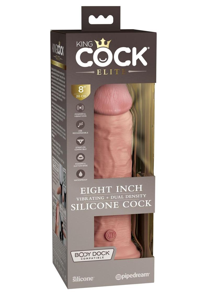 King Cock Elite Dual Density Vibrating Rechargeable Silicone Dildo with Remote Control 8in