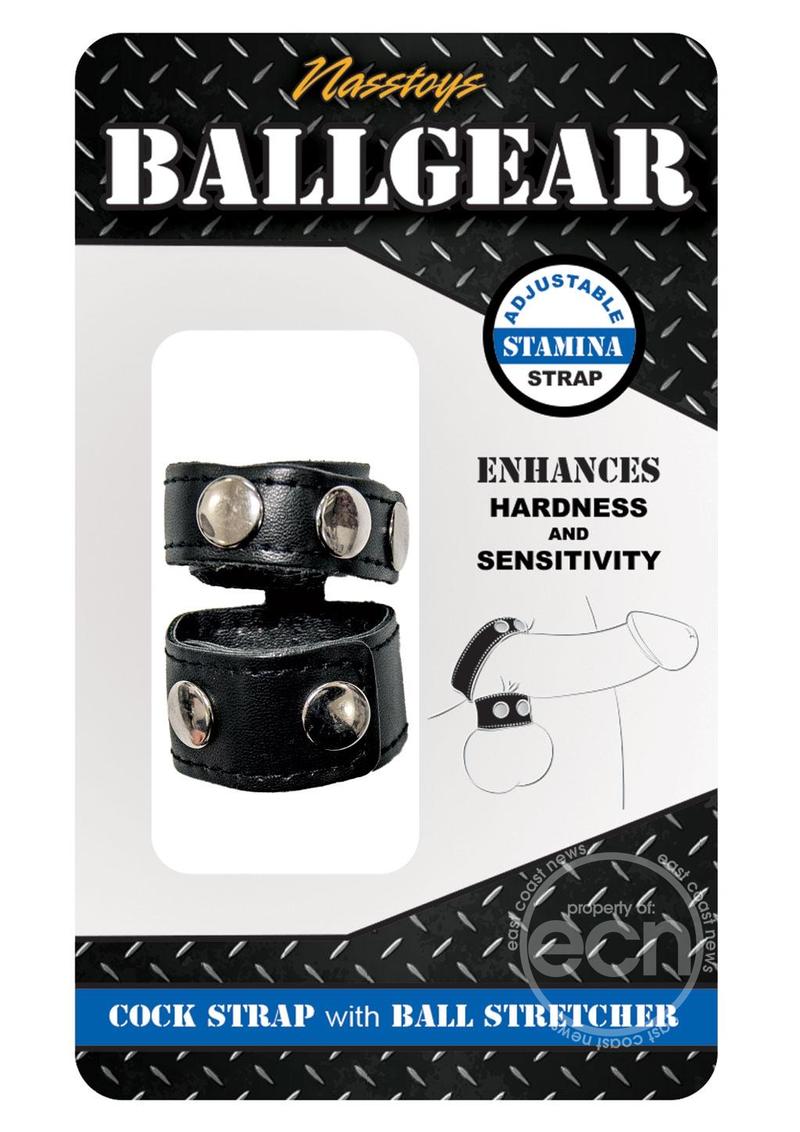 Ballgear PU Leather Cock Strap with Iron Ball Stretcher