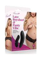 Secrets Lace Boyshort & Rechargeable Panty Vibe with Remote Control - Q/S - Black