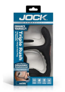 Jock Triple Rush Rechargeable Silicone Vibrating C-Ring & Anal Plug with Remote Contol - Black