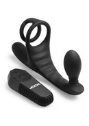 Jock Triple Rush Rechargeable Silicone Vibrating C-Ring & Anal Plug with Remote Contol - Black