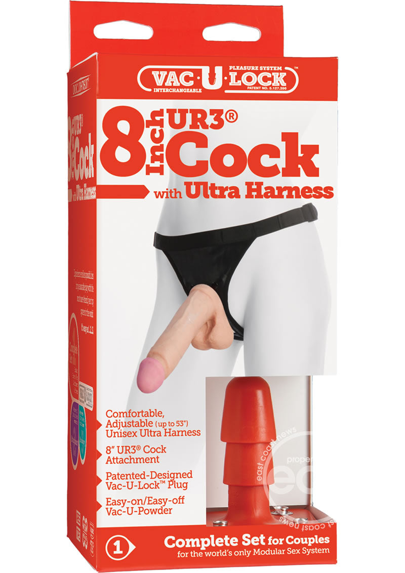Vac-U-Lock 8in Ultraskyn Cock with Ultra Harness