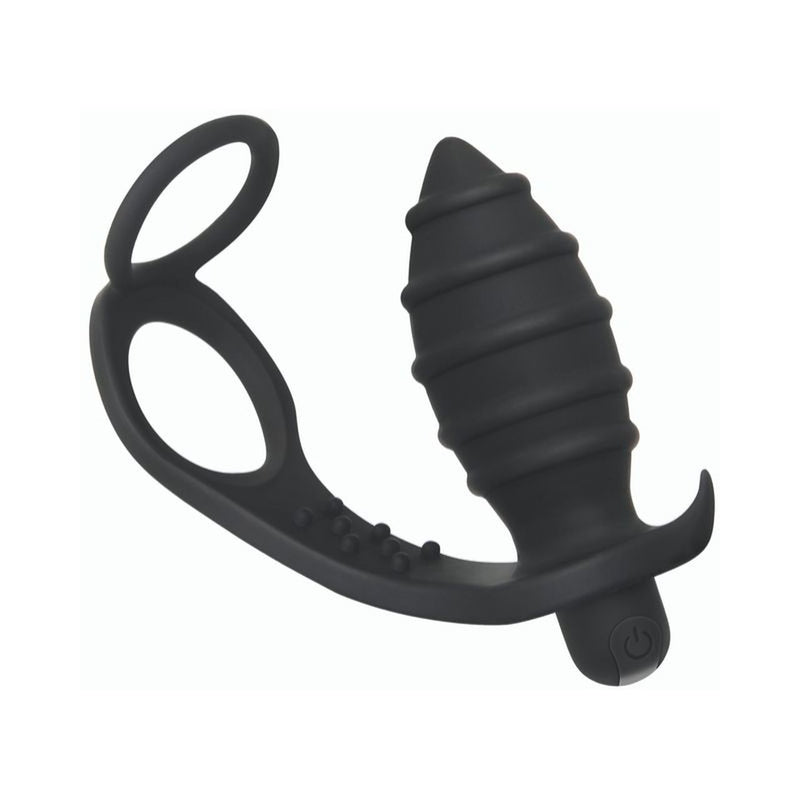 Rechargeable Silicone Cock Ring and Anal Vibe - Black