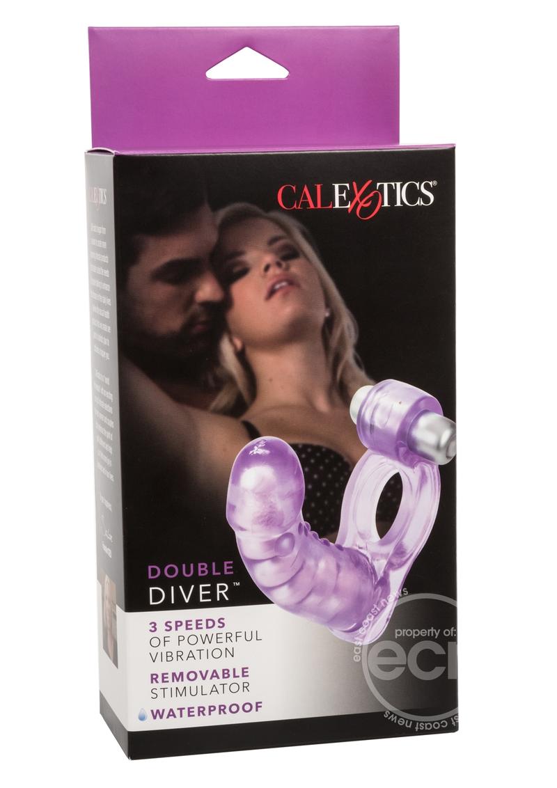 Double Diver Vibrating Penis Ring with Flexible-Spine Penetrator - Purple