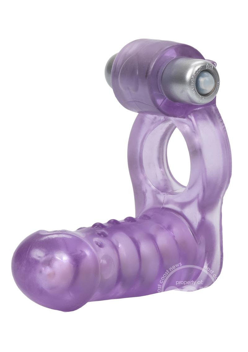 Double Diver Vibrating Penis Ring with Flexible-Spine Penetrator - Purple