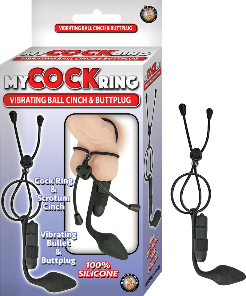 My Cockring Silicone Vibrating Ball Cinch and Anal Plug - Black