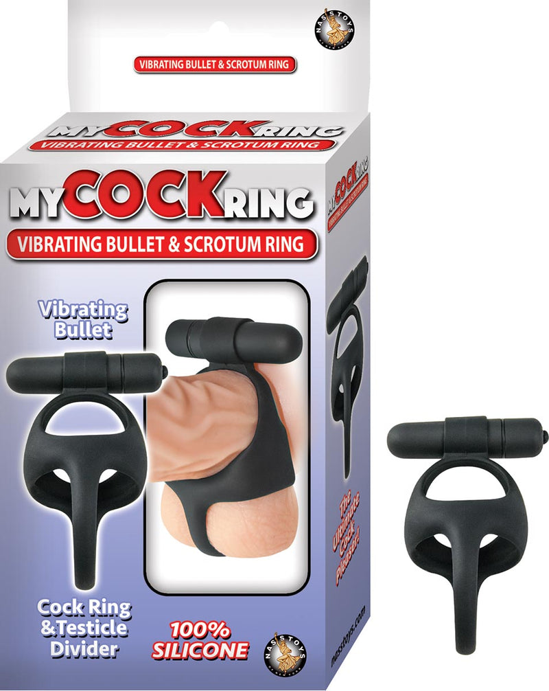 My Cockring Silicone Scrotum & Penis Ring with Vibrating Bullet - Black