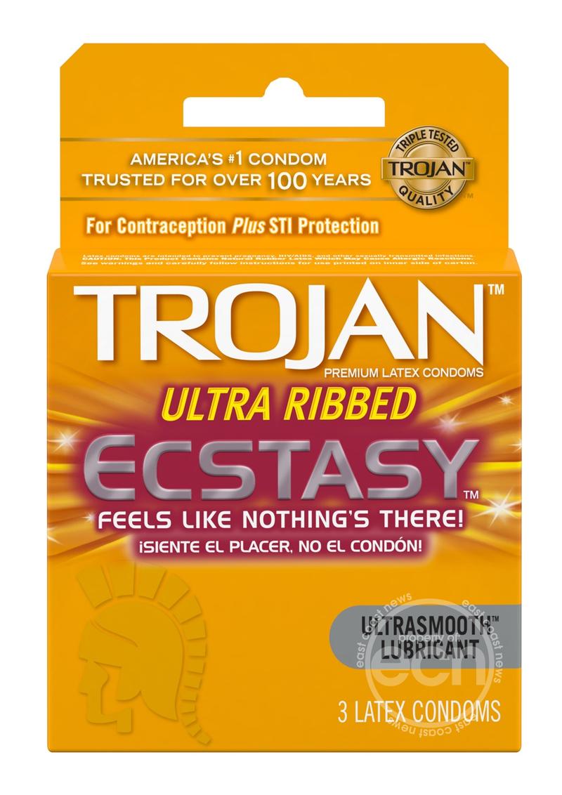 Trojan Ultra Ribbed Ecstasy Condoms - 3-Pack