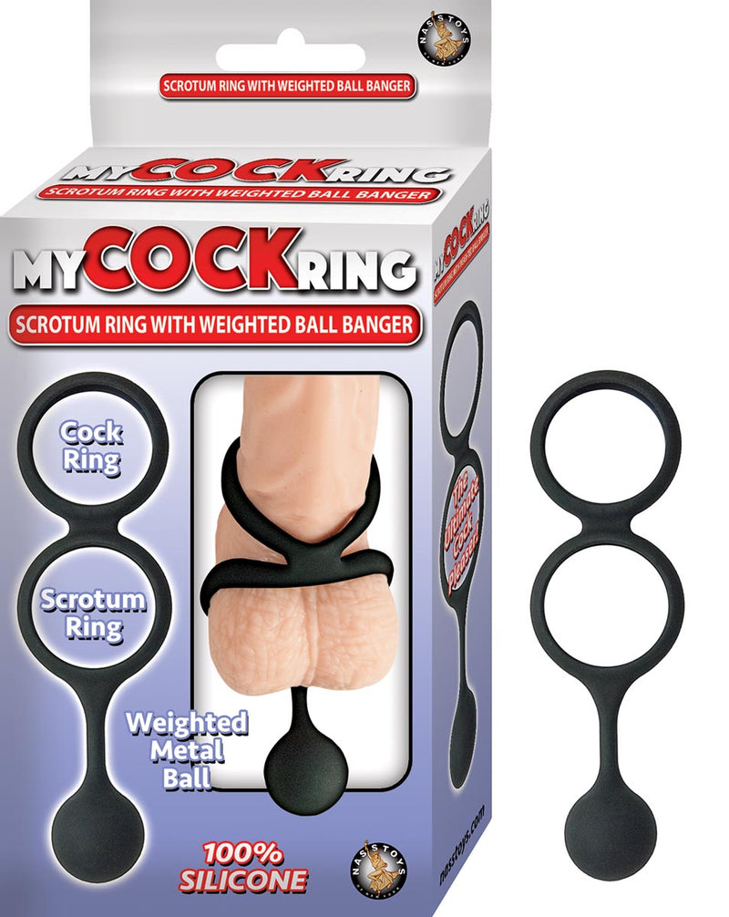 My Cock Ring Penis & Scrotum Ring with Weighted Ball Banger - Black