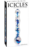 Icicles No 8 Beaded Glass Dildo - Clear/Blue Twist
