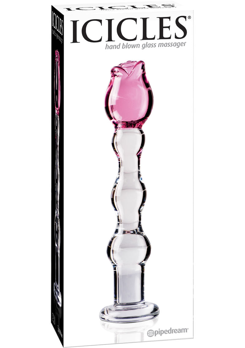 Icicles No 12 Glass Rose Dildo - Clear/Pink