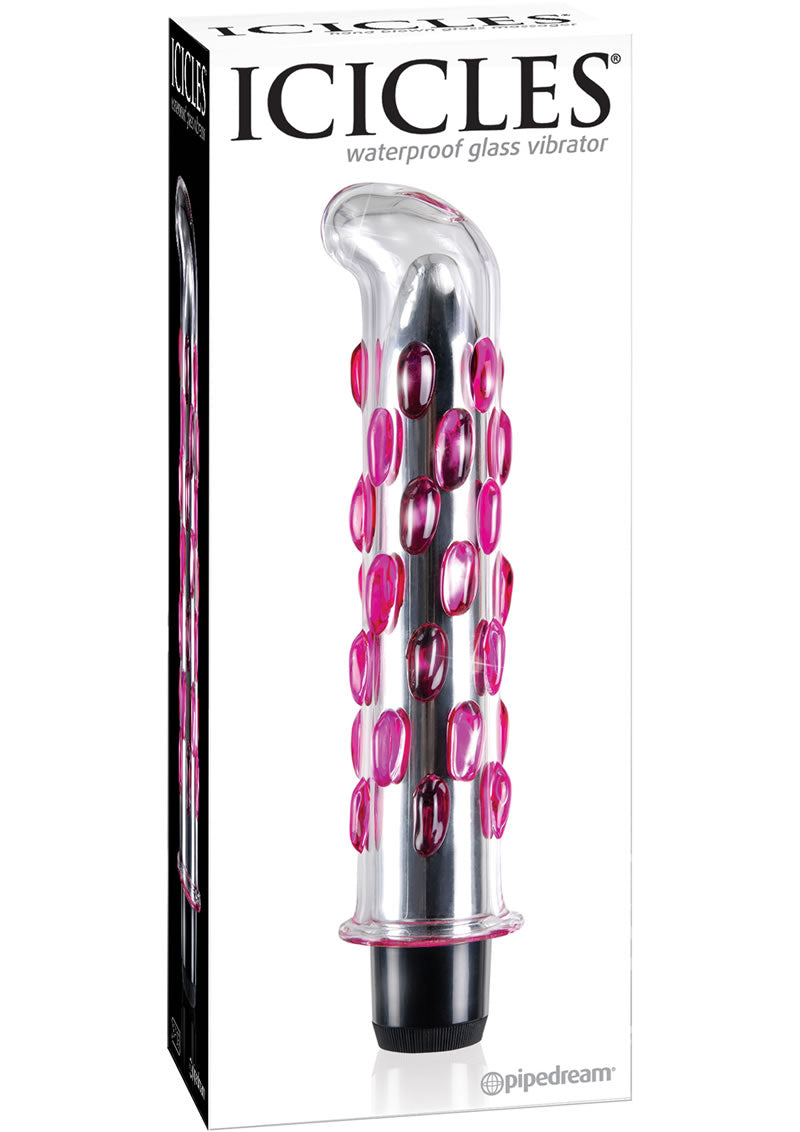 Icicles No 19 Textured Glass G-Spot Vibrator - Clear/Pink