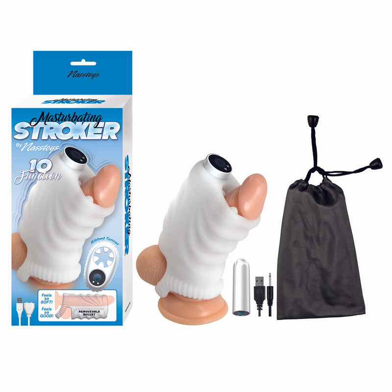Nasstoys Vibrating Stretchy Masturbation Stroker with Scrotum Strap - White