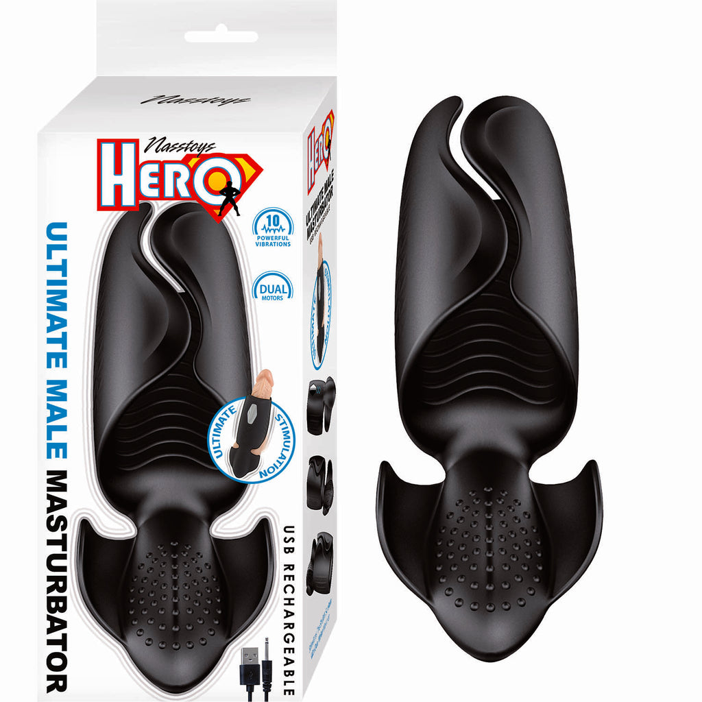 Hero Rechargeable Silicone Ultimate Male Masturbator - Black Hero Rechargeable Silicone Ultimate Male Masturbator - Black