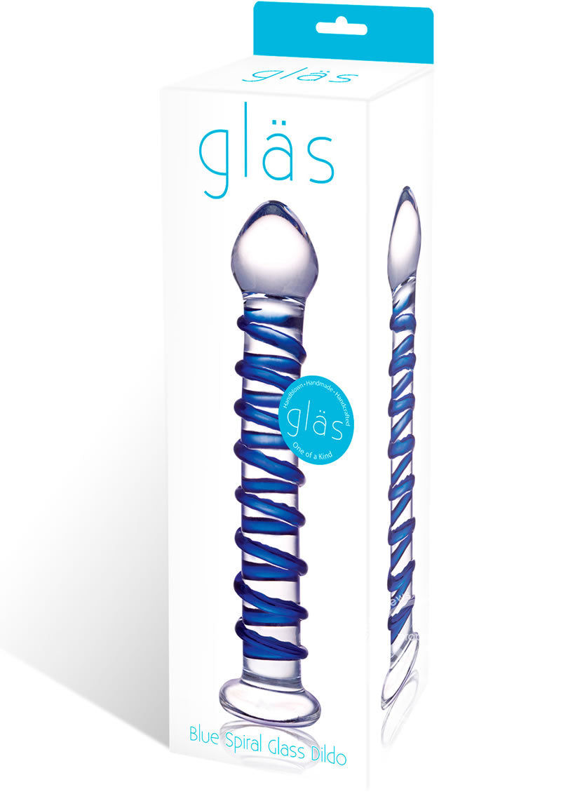 Gläs 7.5" Blue Spiral Glass Dildo