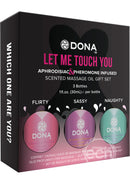 Dona Let Me Touch You Aphrodisiac & Pheromone Infused Kissable Massage Oil Gift Set - 3x1oz