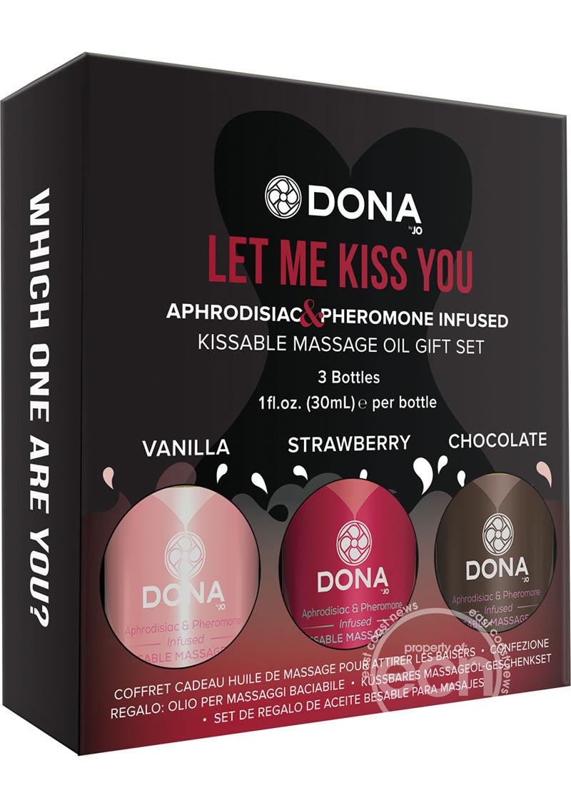 Dona Let Me Kiss You Aphrodisiac & Pheromone Infused Kissable Massage Oil Gift Set - 3x1oz