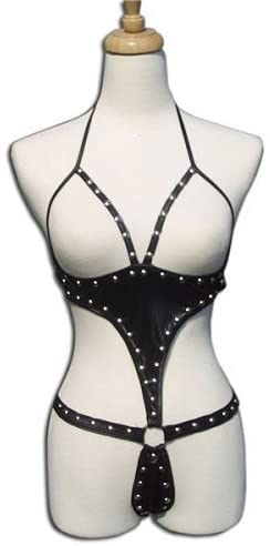 Lust Vamp Strappy Teddy - Black Leather-Look
