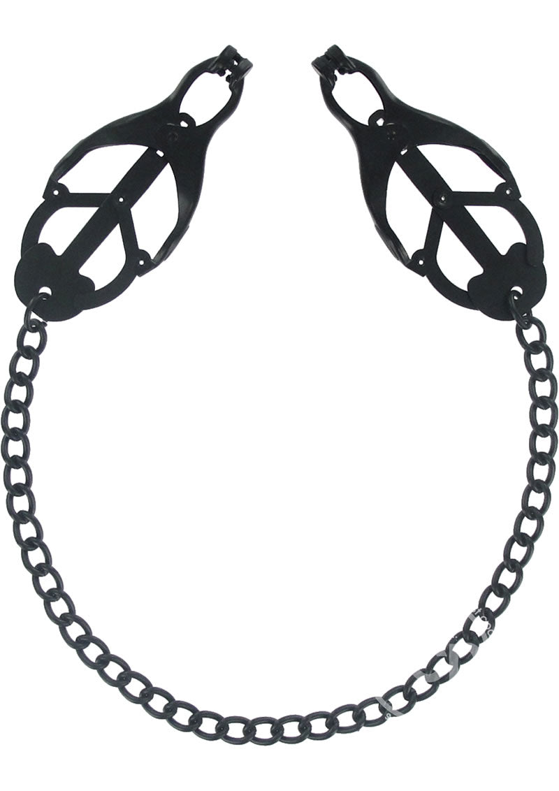 Master Series Monarch Noir Chained Clover Nipple Clamps - Black
