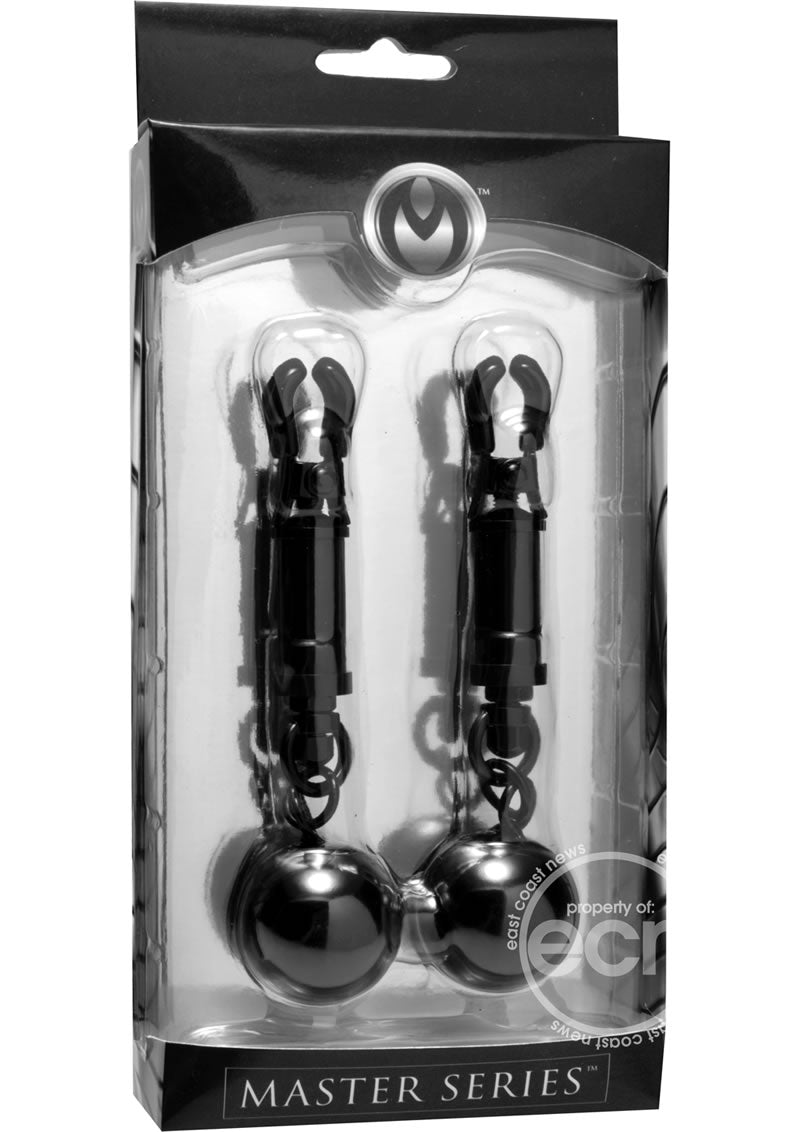Master Series Black Bomber Nipple Clamps with Ball Weights - Black