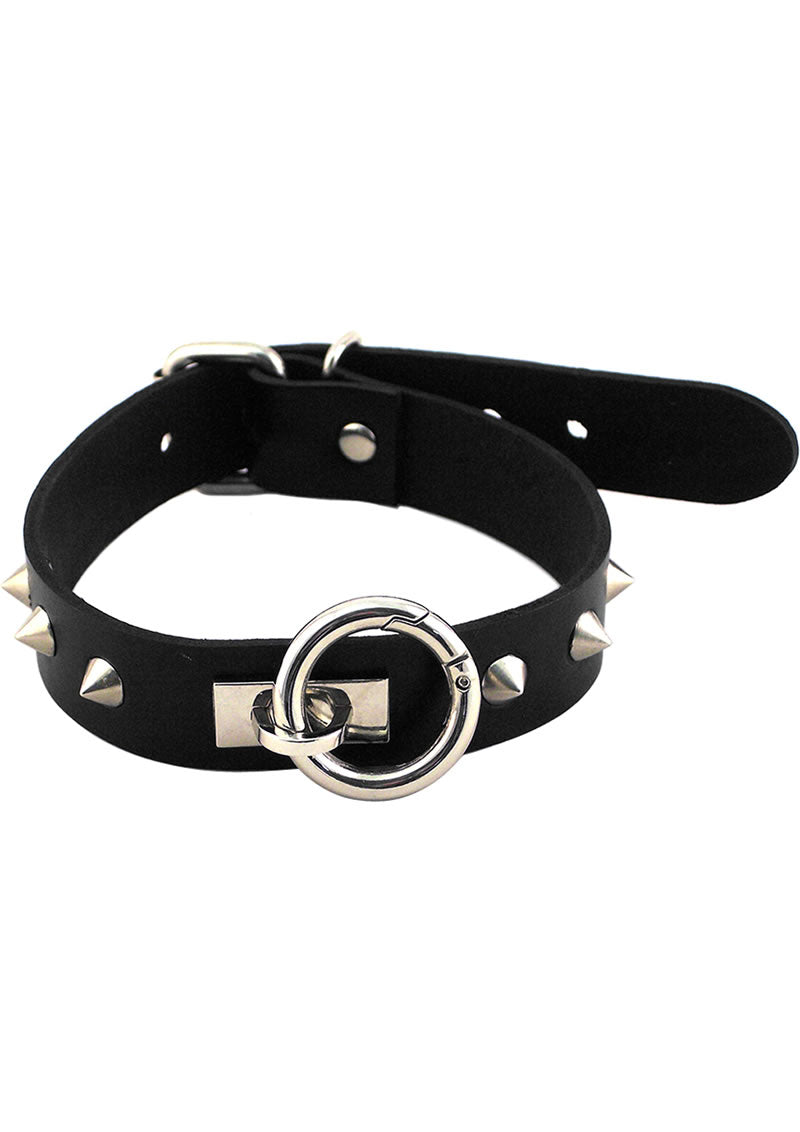 Rouge O Ring Studded Adjustable Leather Collar