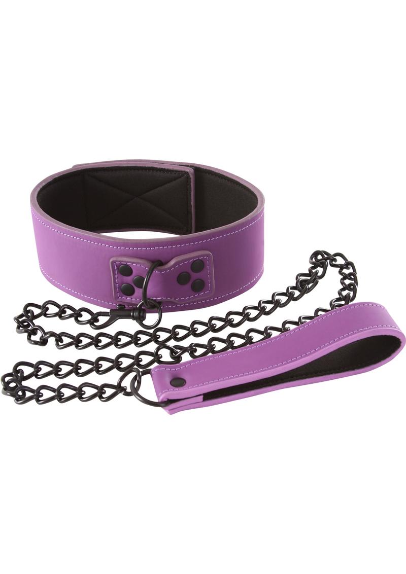 Lust Bondage Collar and Leash - Purple/Black