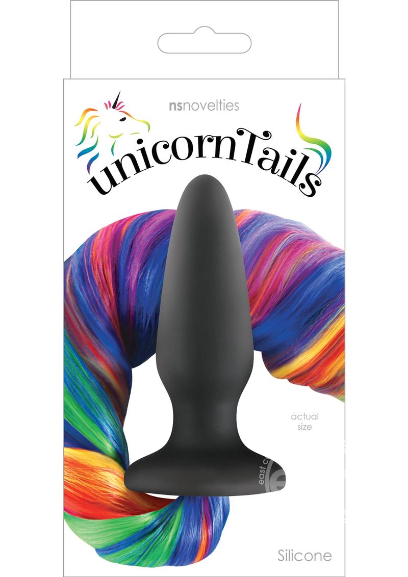 UnicornTails Silicone Anal Plug with Curly Rainbow Tail