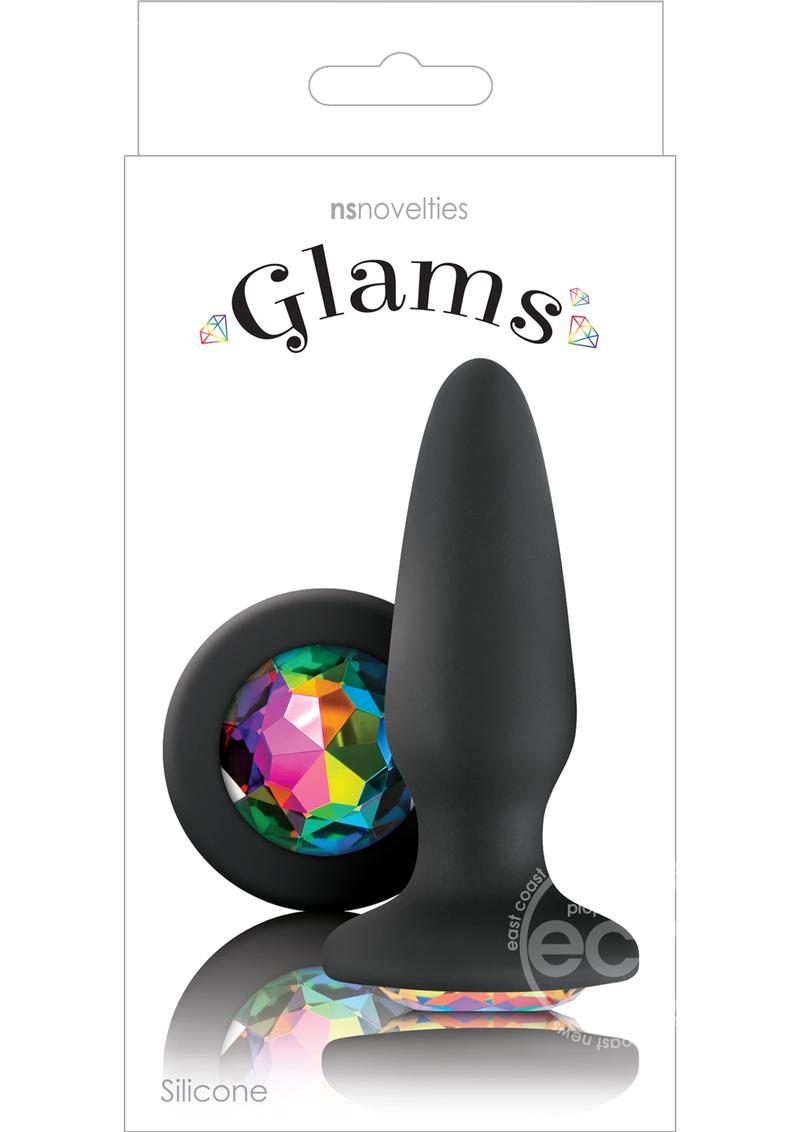Glams Silicone Butt Plugs - Black w/ Rainbow Gem Base