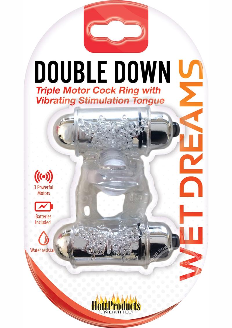 Wet Dreams Double Down Vibrating Penis Ring - Clear