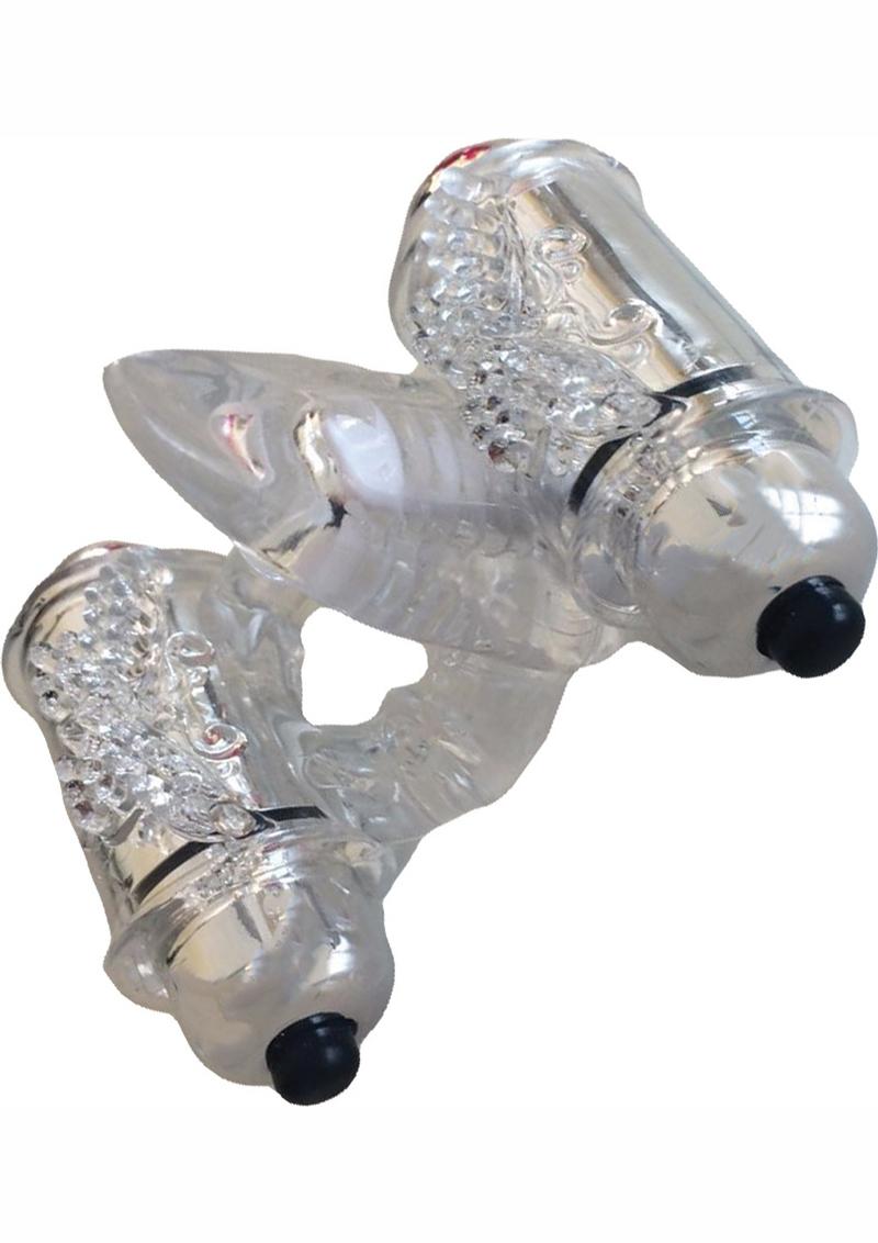 Wet Dreams Double Down Vibrating Penis Ring - Clear