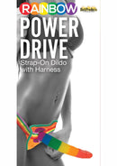 Rainbow Power Drive Strap On Dildo with Harness 7in Multicolor