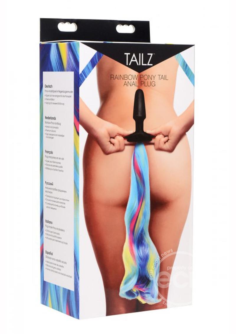 Tailz Rainbow Pony Tail Silicone Butt Plug - Black/Rainbow Tailz Rainbow Pony Tail Silicone Butt Plug - Black/Rainbow