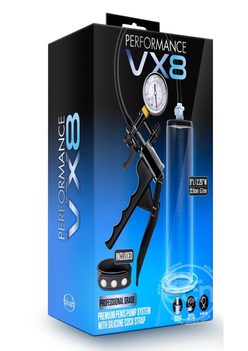 Performance VX8 Premium Penis Pump with Gauge and Silicone Penis Strap