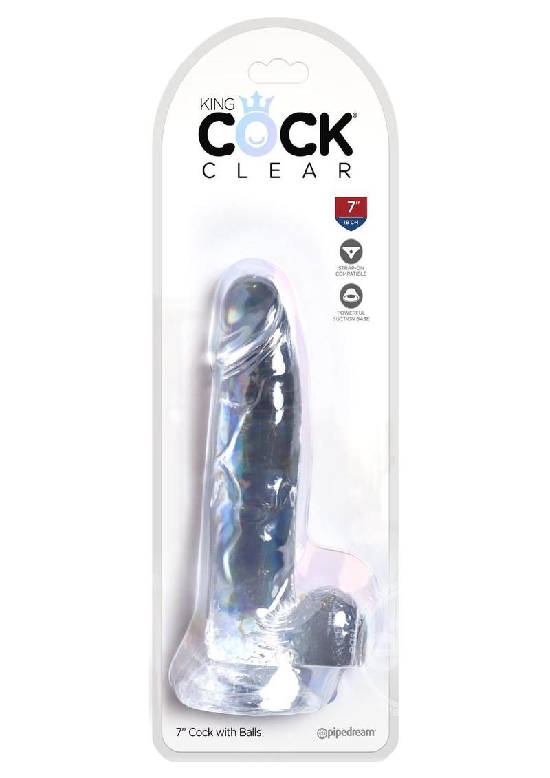 King Cock Clear Dildo with Balls 7in