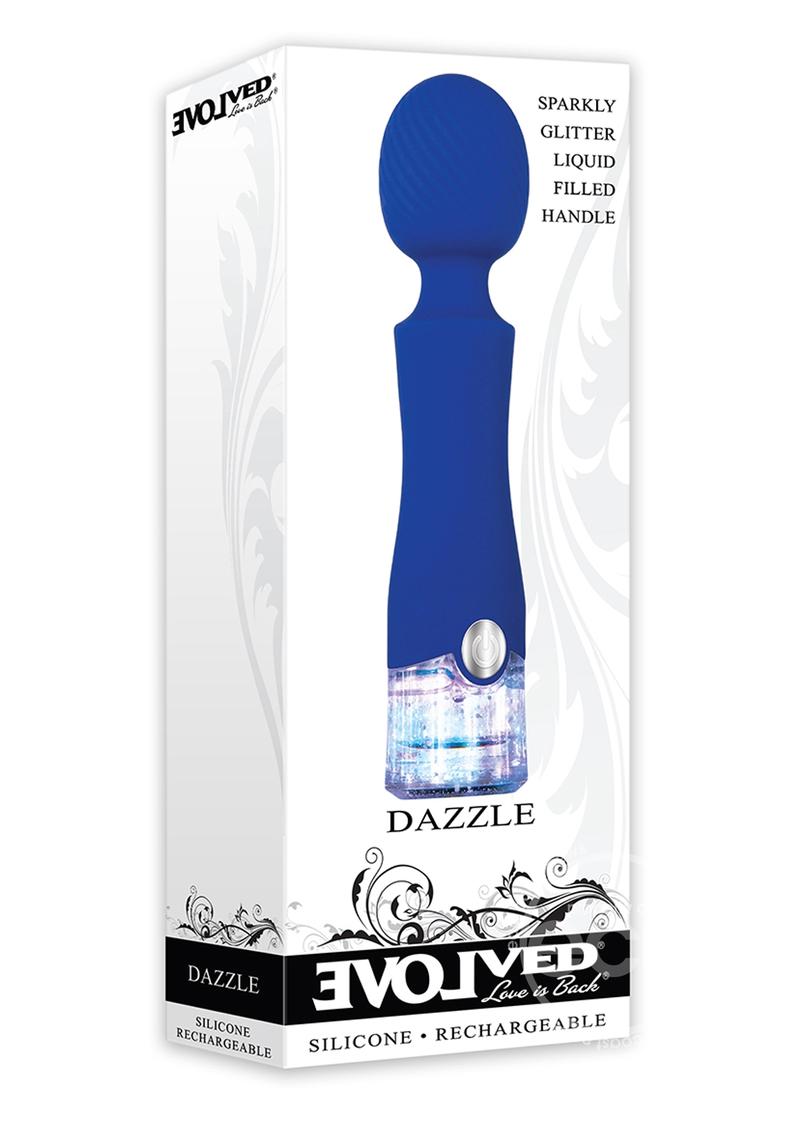 Evolved Dazzle Rechargeable Silicone Wand Massager With Glitter Handle - Blue
