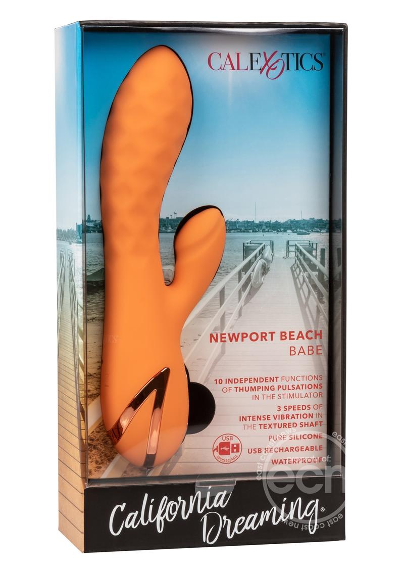 California Dreaming Newport Beach Babe Textured Thumping Dual Stimulator - Tangerine