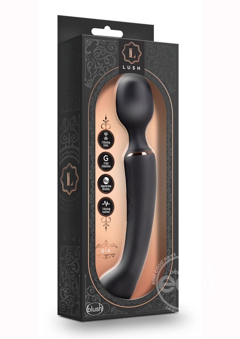 Lush Gia Rechargeable Silicone Two-Ended Wand Vibrator - Black