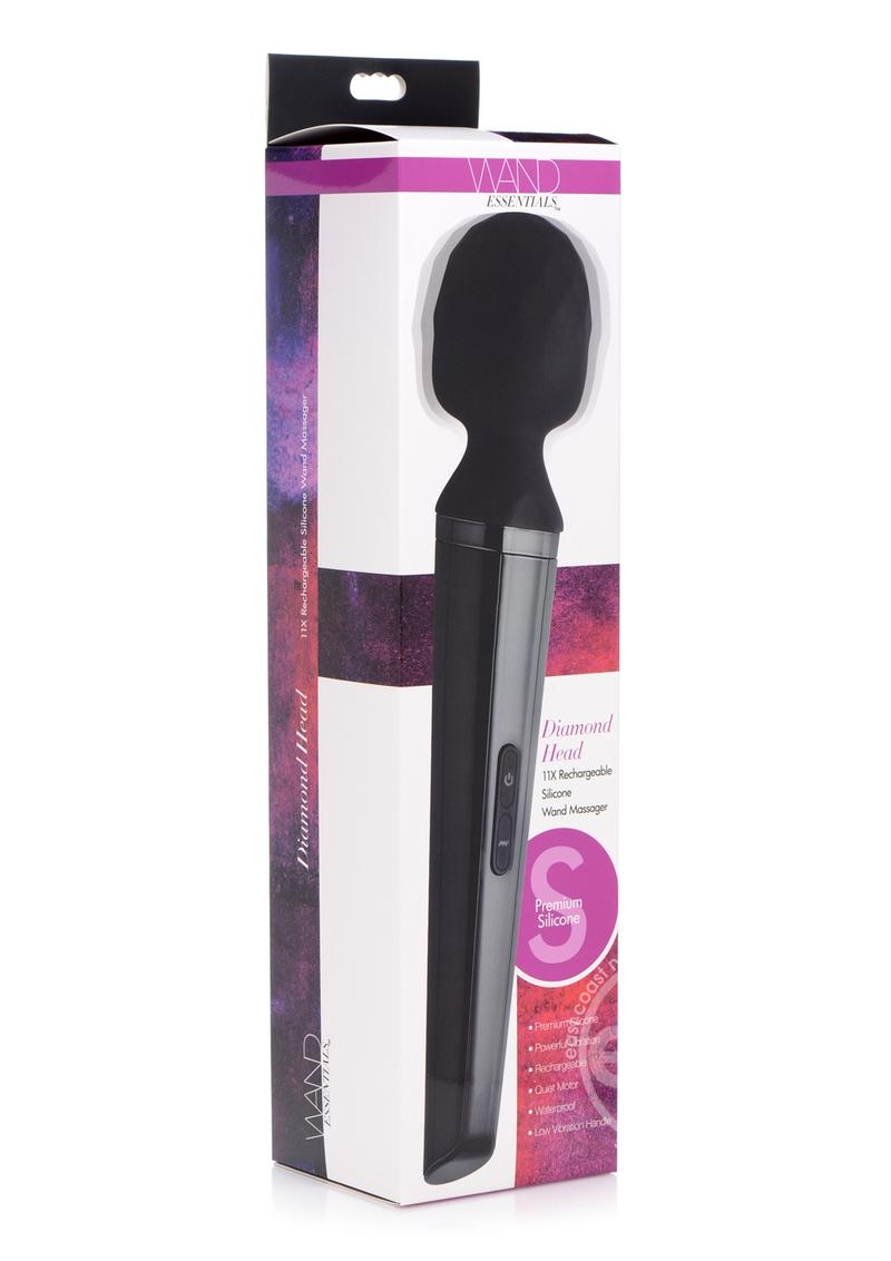 Wand Essentials Diamond Head Rechargeable Silicone Wand Vibrator- Black