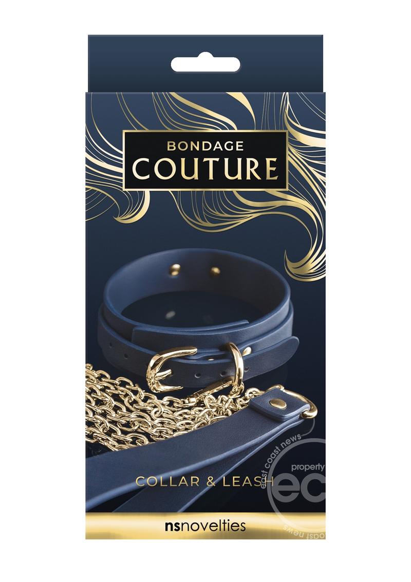 Bondage Couture Collar & Leash - Blue/Gold