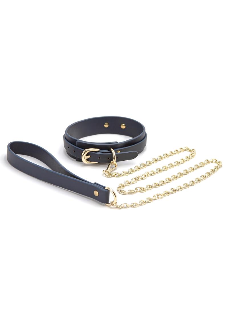 Bondage Couture Collar & Leash - Blue/Gold