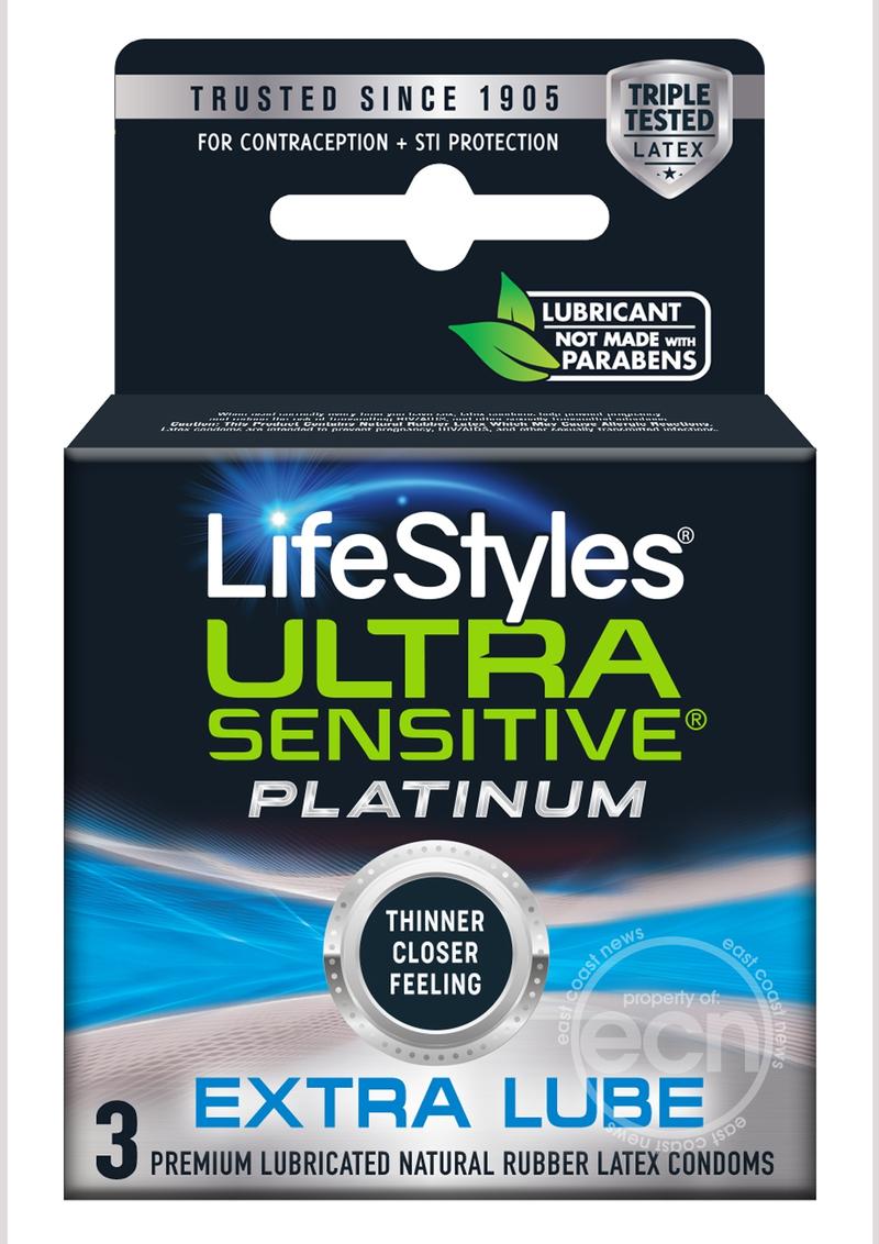 Lifestyles Sensitive Platinum Extra Lubricated Condoms - 3 Pack