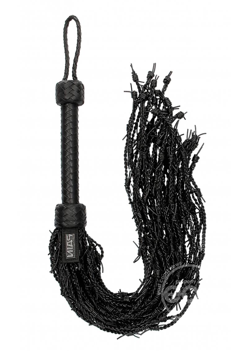 Ouch! Pain Leather Barbed Wire Flogger - Black