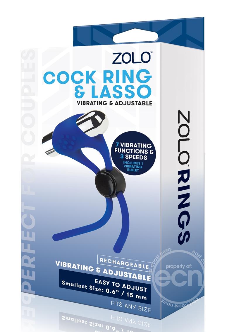 Zolo Rechargeable Vibrating Cock Ring & Lasso - Navy