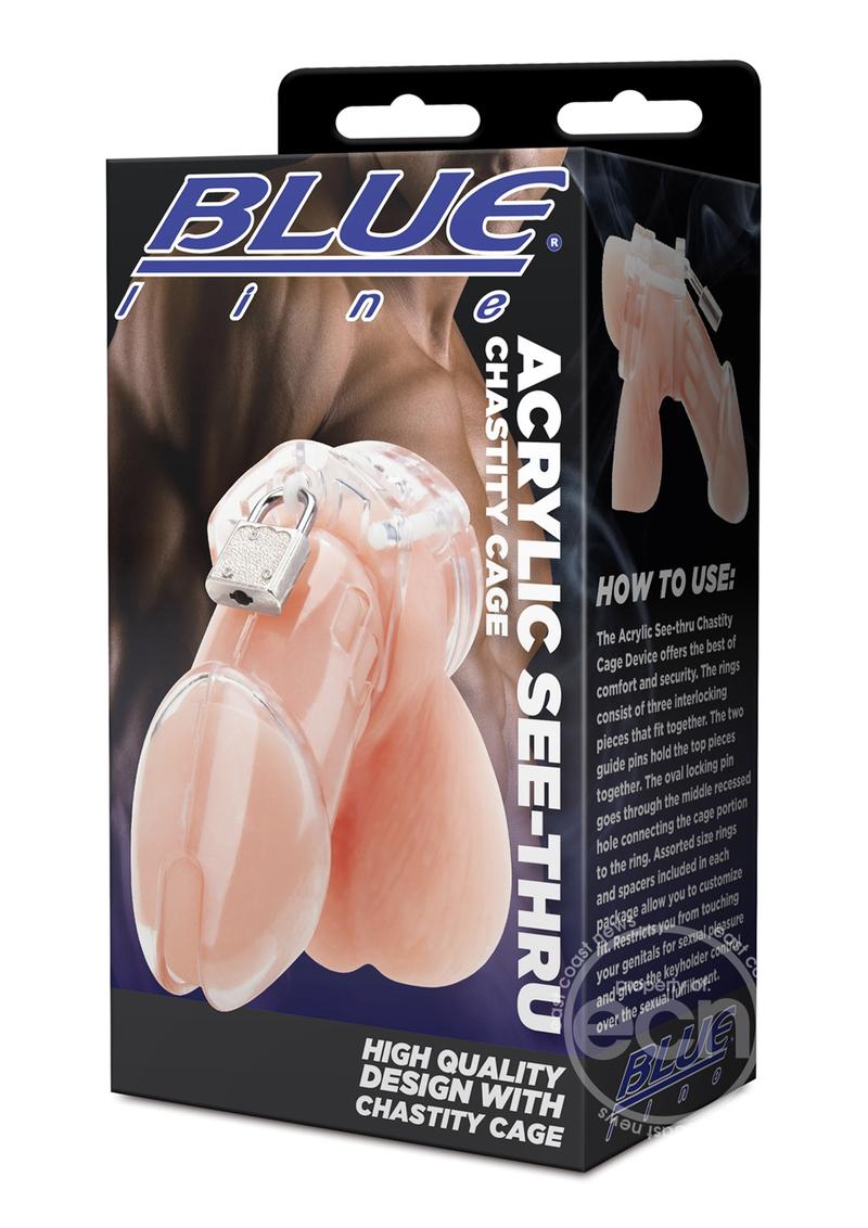 Blue Line - Acrylic See-Thru Chastity Cage