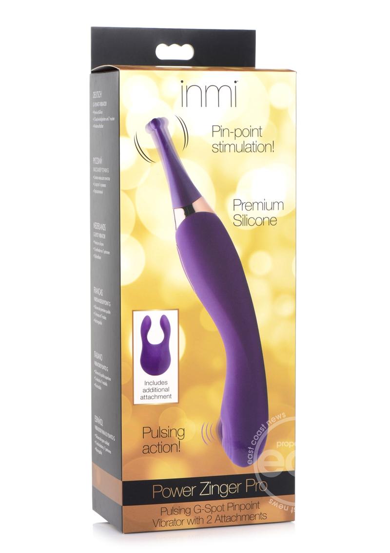 Inmi Power Zinger Pro - Pulsing G-Spot Silicone Rechargable Pinpoint Vibrator with Interchangeable Tips